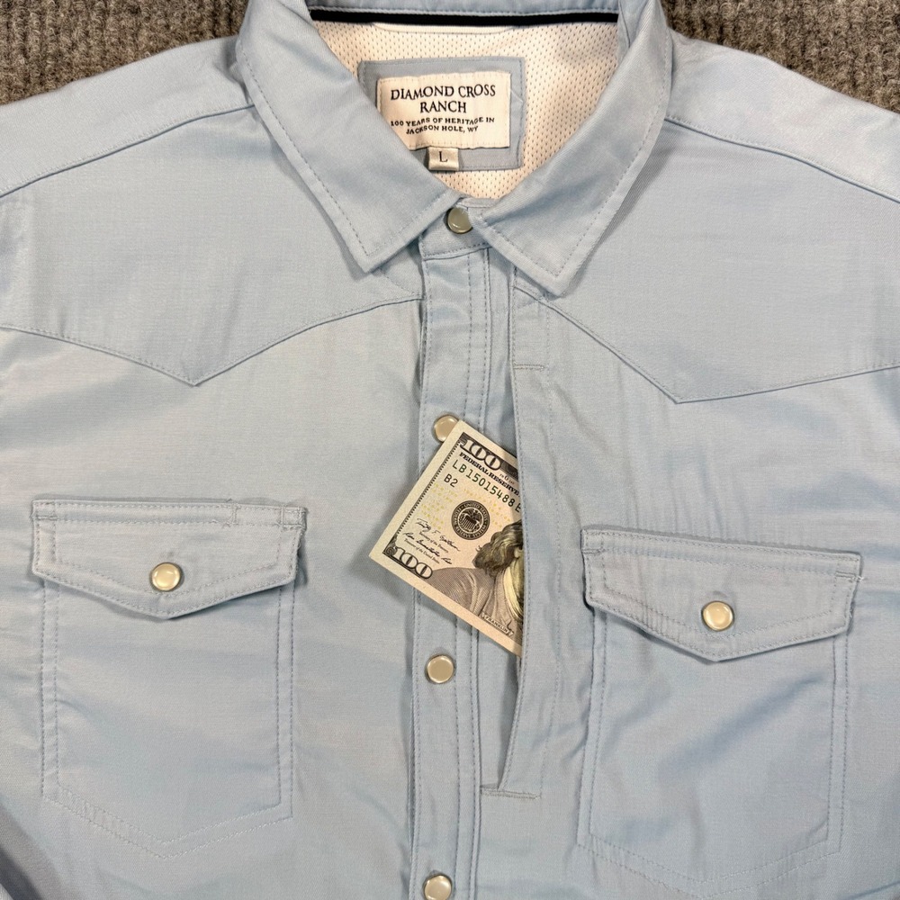 Diamond Cross Ranch Mens Western Snap Shirt Light Blue Performance Yoke Large - Picture 5 of 13